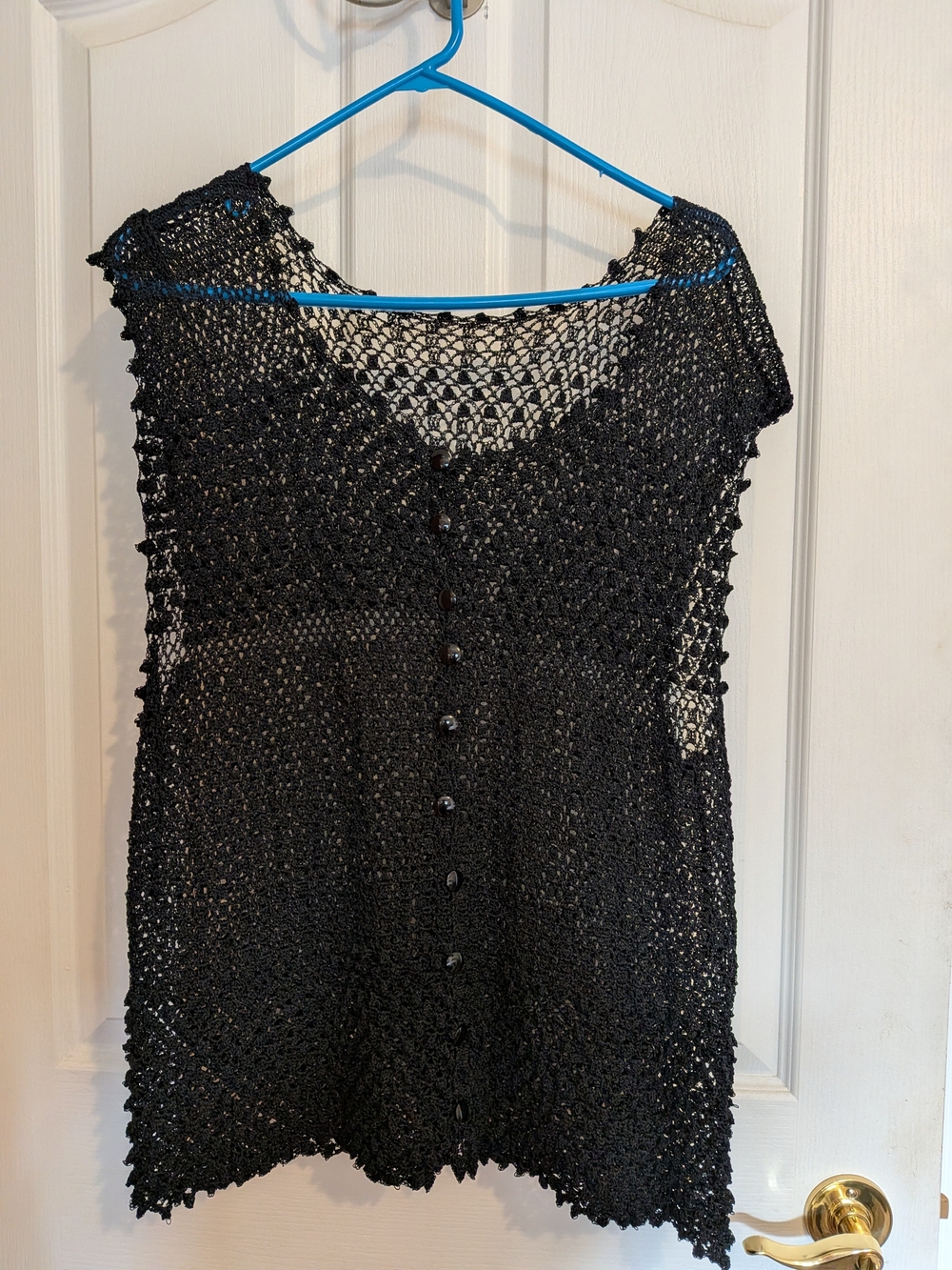 Black Crochet Button-Front Swim Coverup